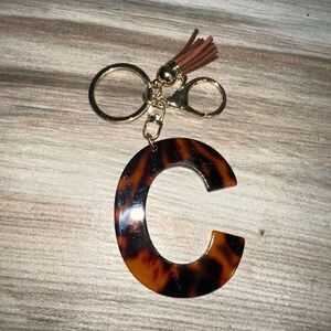 Monogrammed Acrylic Cutout Keychain Initial C Tasseled Tortoise/Gold Tone Classy